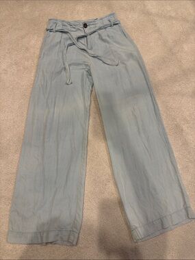 Indigo Rein - High Rise Light Soft Blue Wide Leg Tie Waist Pants 100% Tencel